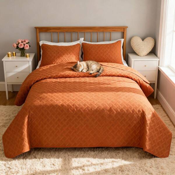 VOLTITO 3pc Bedspread Sets, Ultra Soft Microfiber Quilts Queen Size, 2pcs Pillowcases , Bed Coverlet King Size With Basket Weave Pattern, Lightweight Reversible Bedspread, Soft Quilt Bedding Set, Lightweight Comforter Set Coverlet