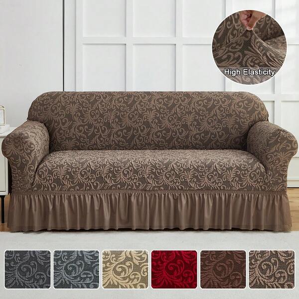 XM-Mirelitho Luxury Floral Embroidery Skirted Couch Cover Pet-Friendly And Cat-Scratch Resistant Elastic Stretch Sofa Protector Soft Washable Furniture Slipcover For Living Room Decoration